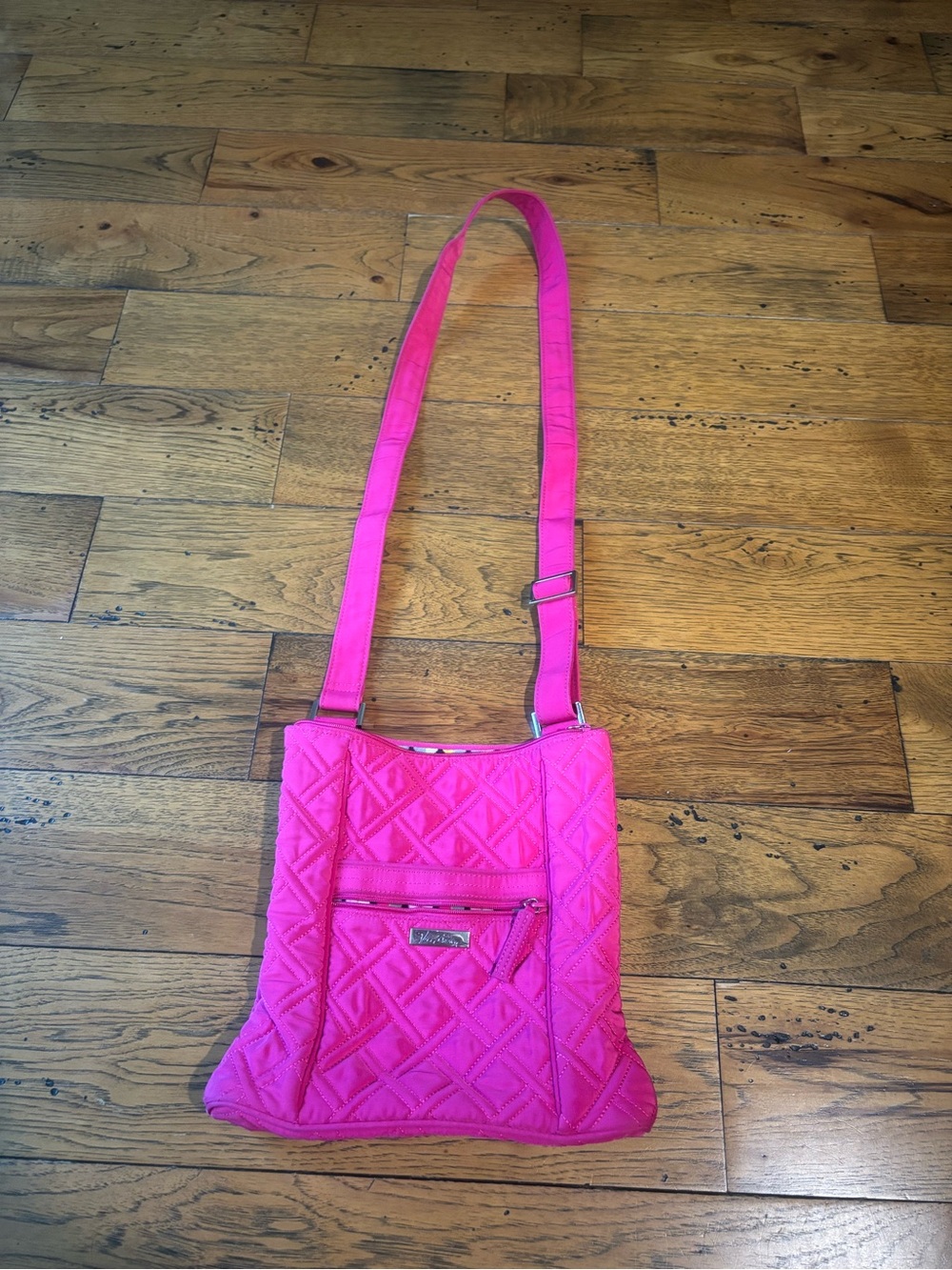 Vera Bradley Quilted Crossbody in Bright Pink with Polka Dot Interior EUC